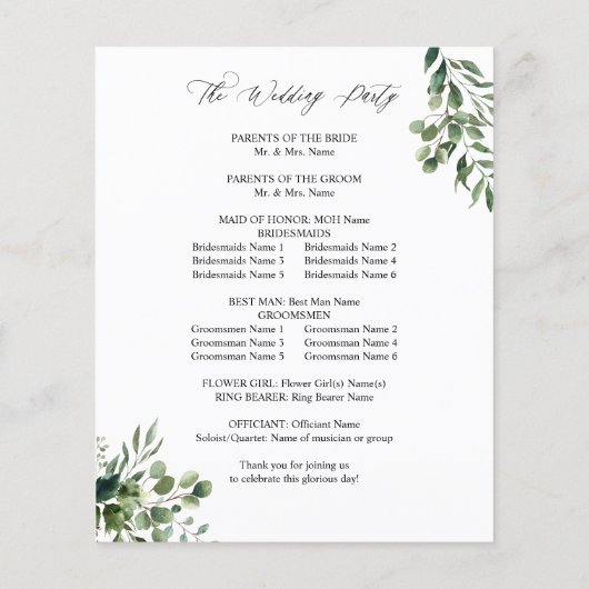 Blätter & Eukalyptus-Hochzeitsfeier (Rückseite)