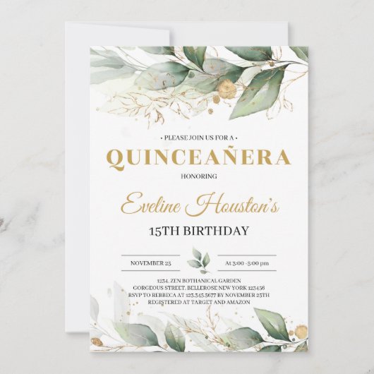 Blätter Eukalyptus quinceanera Einladung (Vorderseite)
