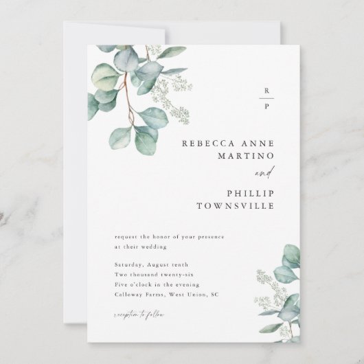 Blätter Eukalyptus Wedding Einladung (Vorderseite)