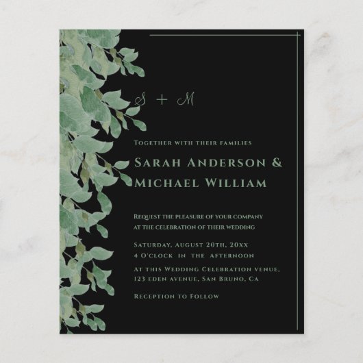 Blätter Eukalyptus & Wood Wedding Flyer (Vorne)