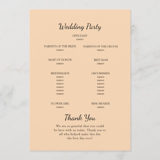 Blätter fallen. Botanische Hochzeit im Herbst Programm (Rückseite)