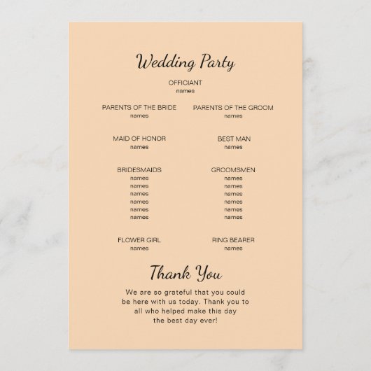 Blätter fallen. Botanische Hochzeit im Herbst Programm (Rückseite)