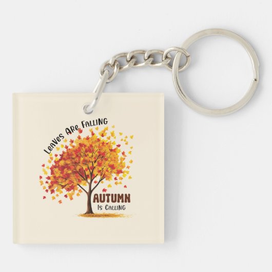 Blätter fallen, Herbst ruft - gemütlicher Fall Schlüsselanhänger (Rückseite)