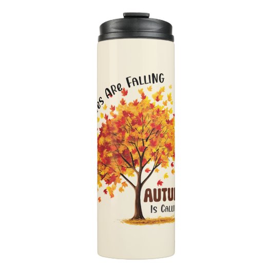 Blätter fallen, Herbst ruft - gemütlicher Fall Thermosbecher (Vorderseite)