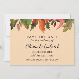 Blätter fallen. Hochzeit von Waldbewaldung Save The Date