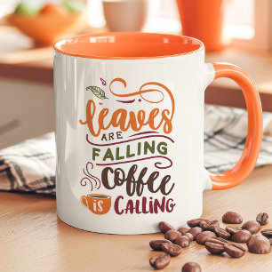 Blätter fallen Kaffee ruft Süßer Herbst Tasse