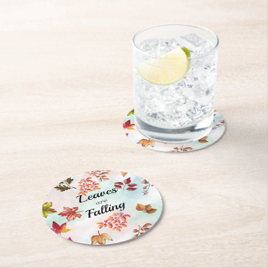 Blätter fallen Wasserfarben Herbst Herbstuntergäng Runder Pappuntersetzer (Vor Ort)