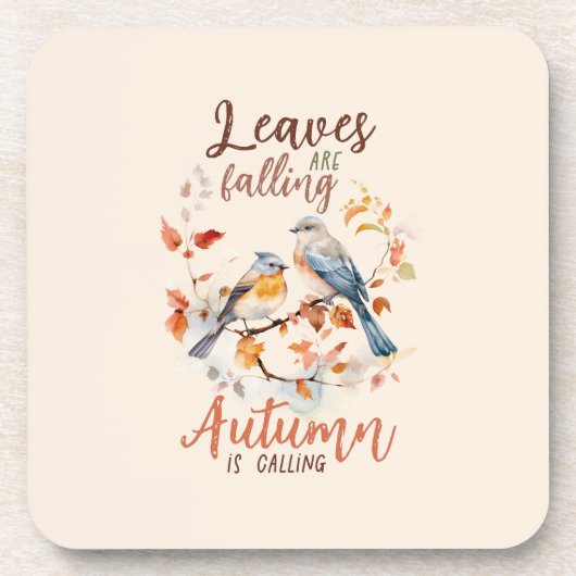 Blätter fallen - Whimsical Fall Birds & Foliage Getränkeuntersetzer (Vorderseite)