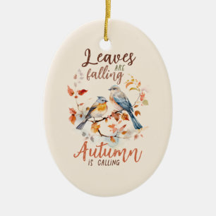 Blätter fallen - Whimsical Fall Birds & Foliage Keramik Ornament