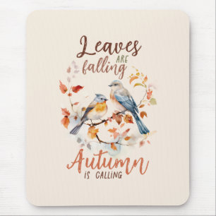 Blätter fallen - Whimsical Fall Birds & Foliage Mousepad