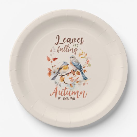 Blätter fallen - Whimsical Fall Birds & Foliage Pappteller (Vorderseite)
