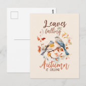 Blätter fallen - Whimsical Fall Birds & Foliage Postkarte (Vorne/Hinten)