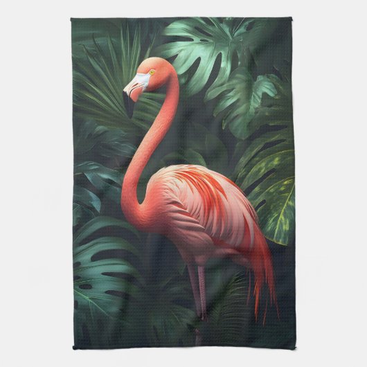 Blätter Flamingo und Dschungel Geschirrtuch (Vertikal)