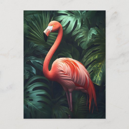 Blätter Flamingo und Dschungel Postkarte (Vorderseite)