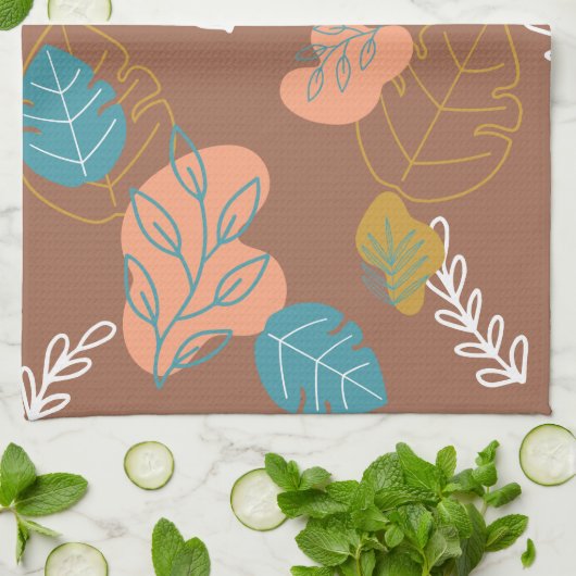 Blätter Formen Gezeichnet Jahr um Boho Scandi Dish Geschirrtuch (Gefaltet)