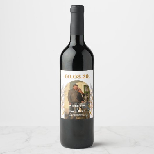 Blätter Foto Arch Save the Date Weinetikett (Vorderseite)