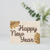 Blätter Frohes Neues Jahr Postkarte (Stehend Vorderseite)