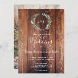 Blätter für Aquarellfarben auf Holzmonogramm-Foto Einladung