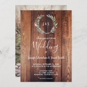 Blätter für Aquarellfarben auf Holzmonogramm-Foto Einladung