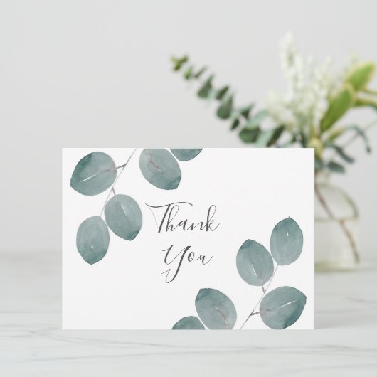 Blätter für Aquarellfarben-Silver-Dollar-Eukalyptu Dankeskarte (Stehend Vorderseite)