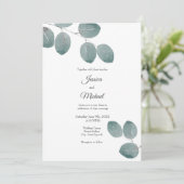 Blätter für Aquarellfarben-Silver-Dollar-Eukalyptu Einladung (Stehend Vorderseite)