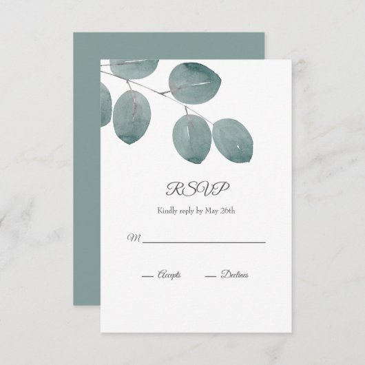 Blätter für Aquarellfarben-Silver-Dollar-Eukalyptu RSVP Karte (Vorne/Hinten)