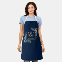 Blätter für Aquarellgrün Navy Blue Gold Monogram