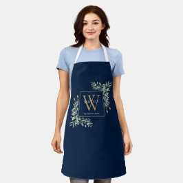 Blätter für Aquarellgrün Navy Blue Gold Monogram Schürze