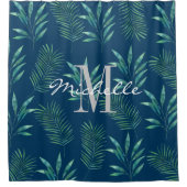 Blätter für Aquarellpalme Vorname für Monogramm Duschvorhang (Vorderseite)