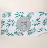Blätter für Aquarellpalme Vorname für Monogramm Strandtuch (Vorderseite)
