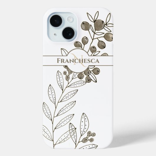 Blätter für benutzerdefinierte Monogrammnamen Khak Case-Mate iPhone Hülle (Rückseite)