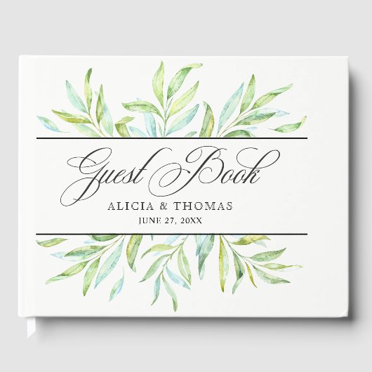 Blätter für blaue und grüne Wasserfarbe Gästebuch (Vorderseite)