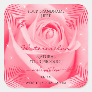 Blätter für Blumenprodukte Rosa und Rote Palme Quadratischer Aufkleber