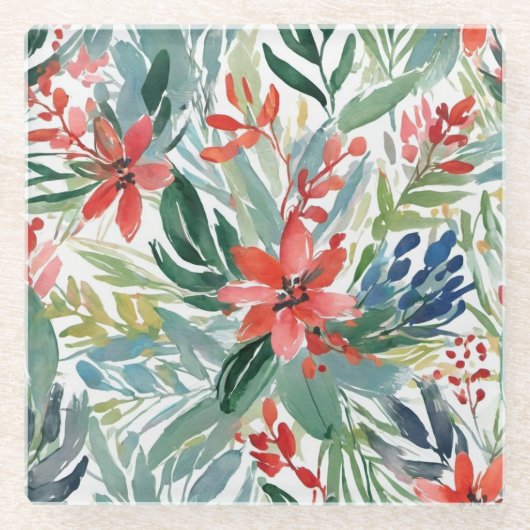 Blätter für botanische Blume Glasuntersetzer (Vorderseite)