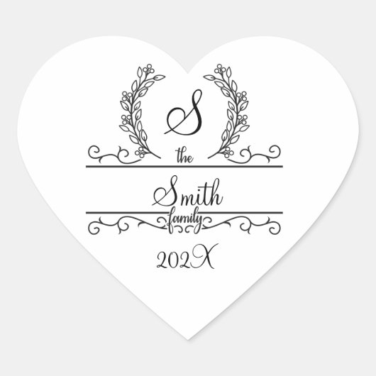 Blätter für den Schriftart Monogram Familienname S Herz-Aufkleber (Vorderseite)
