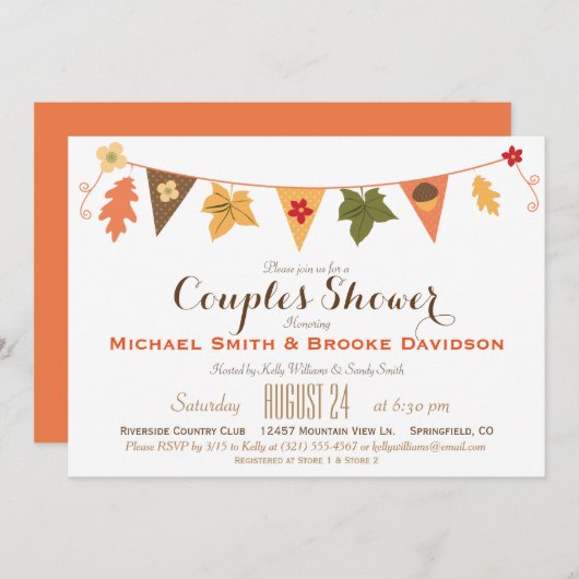 Blätter für die Herbstfarbe Jagende Paare Polterab Einladung (Vorne/Hinten)