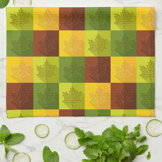 Blätter für die Herbstmaple, braun, goldfarben, gr Geschirrtuch (Gefaltet)