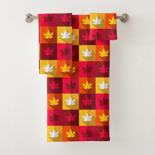 Blätter für die Herbstmaple - Helle Patchwork Badhandtuch Set (Insitu)