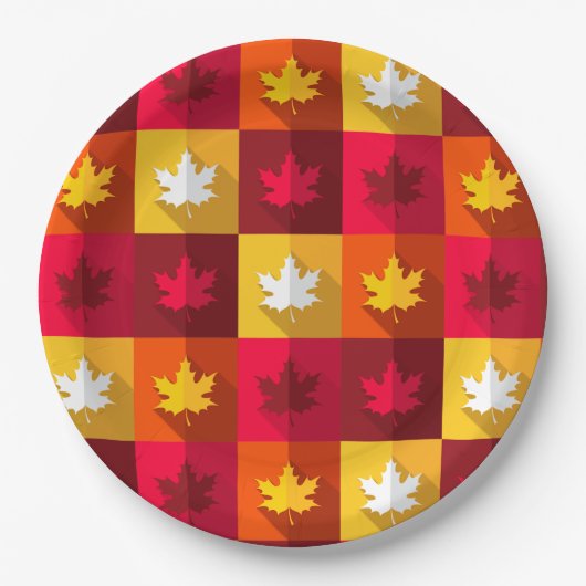 Blätter für die Herbstmaple - Helle Patchwork Pappteller (Vorderseite)