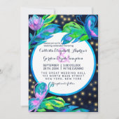 Blätter für die Hochzeit von Aquarellfarben in Nav Einladung (Vorderseite)