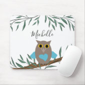Blätter für die niedliche Blue Heart Owl Branch Na Mousepad (Mit Mouse)