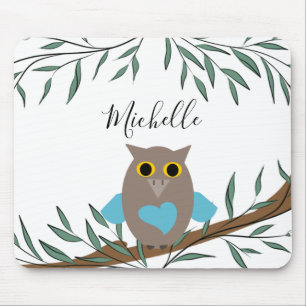 Blätter für die niedliche Blue Heart Owl Branch Na Mousepad