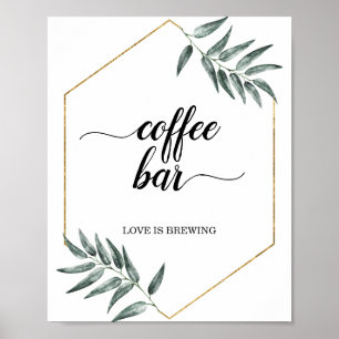 Blätter für die Wasserfarben Kaffee Bar Wedding Si Poster