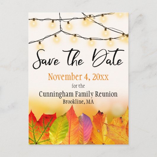 Blätter für die Wiedersehen Save the Date String-L Ankündigungspostkarte (Vorderseite)