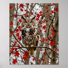 Blätter für Eule und Ahorn Poster