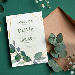 Blätter für geometrische Rahmen grün und gold Save The Date