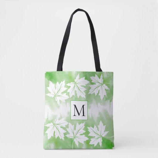 Blätter für grüne Aquarellwaschmittel und Monogram Tasche (Vorderseite)