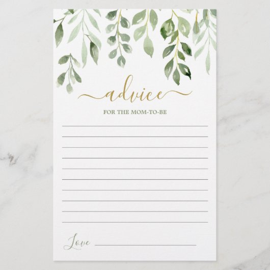 Blätter für Grünpflanzen Hinweise für die Mama (Vorderseite)