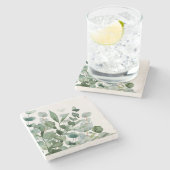 Blätter für Grünpflanzen in Aquarellfarben Steinuntersetzer (Seitenansicht)