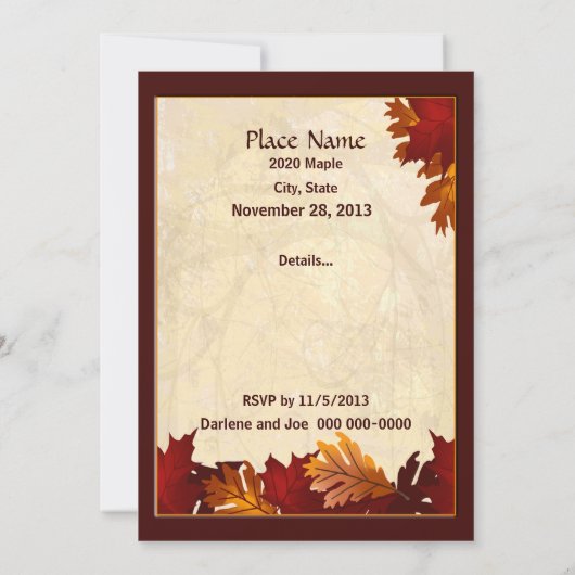 Blätter für Herbstfarben Jeden Anlaß Einladung (Rückseite)